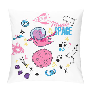 Personality  Cat In Space. Cute Typography Print With Cat Astronaut. For Kids Graphic Tees, Prints, Card And More Pillow Covers