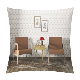 Personality  Interior Of Living Room With Armchairs 3d Render Pillow Covers