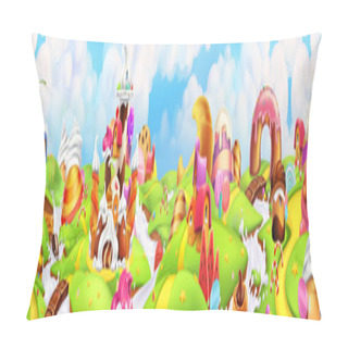 Personality  Sweet Land. Panorama Landscape, Vector Background Pillow Covers