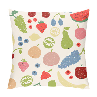 Personality  Doodle Fruits Seamless Pattern In Retro Colors Pillow Covers