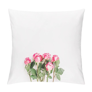 Personality  Pink Rose Flowers Bouquet On White Background. Flat Lay, Top View Minimal Spring Floral Blog Hero Header. Pillow Covers