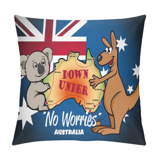 Personality  Map Of Australia With Koala Kangaroo And Flag Pillow Covers