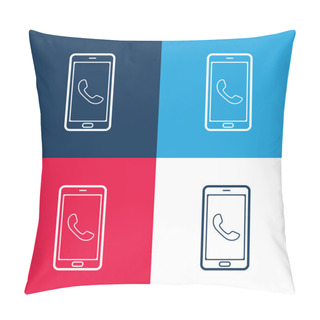 Personality  Auricular On Phone Screen Blue And Red Four Color Minimal Icon Set Pillow Covers