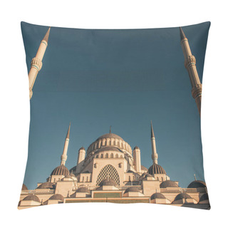 Personality  Low Angle View Of Mihrimah Sultan Mosque Against Blue, Cloudless Sky, Istanbul, Turkey Pillow Covers