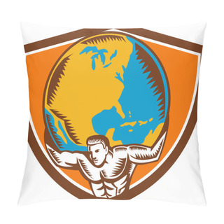Personality  Atlas Carrying Globe Crest Woodcut Pillow Covers