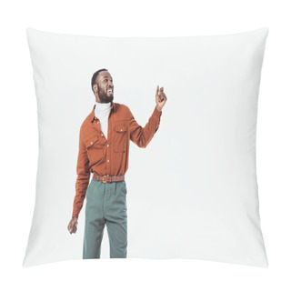 Personality  Happy African American Retro Styled Man Dancing Isolated On White Pillow Covers