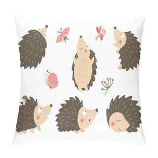 Personality  Vector Set Of Cartoon Style Flat Funny Hedgehogs In Different Po Pillow Covers