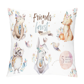 Personality  Cute Watercolor Bohemian Forest Animals For Kindergarten Pillow Covers