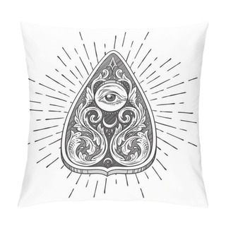 Personality  Hand Drawn Ornate Art Ouija Board Mystifying Oracle Planchette Isolated. Antique Style Boho Chic Sticker, Tattoo Or Print Design Vector Illustration Pillow Covers
