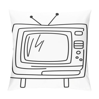Personality  Television - An Outdated TV In Doodle-Style Art Displays A Zigzag Line On The Screen, Possibly Indicating A Broken Or No Signal, All Characterized By Clear Black Thick Crisp Lines Illustration Pillow Covers