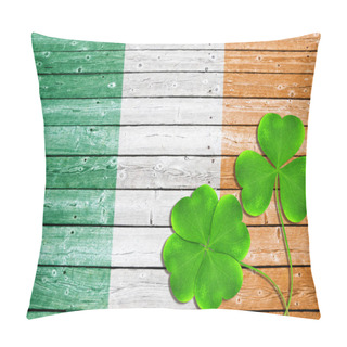 Personality  Green Clover Leaves Or Shamrocks On Wooden Background In The Color Of Irish Flag.Saint Patricks Day. Pillow Covers