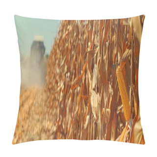 Personality  Combine Harvester Is Harvesting Cultivated Ripe Corn Crops In Field Pillow Covers