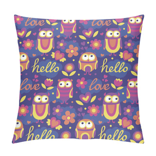 Personality  Cute Animal Seamless Pattern Made With Owls, Flowers, Nature, Plants, Leaves, Circles, Hello, Love Pillow Covers