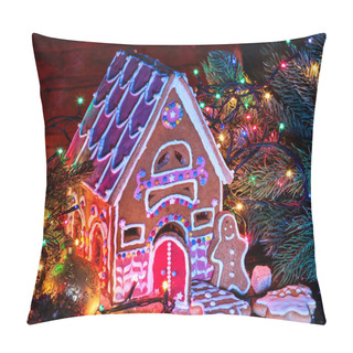 Personality  Ginger Bread Houses With Christmas Garland. Pillow Covers