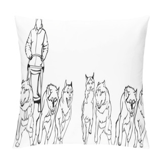 Personality  Team Of Sled Dogs, Black - White Version Pillow Covers