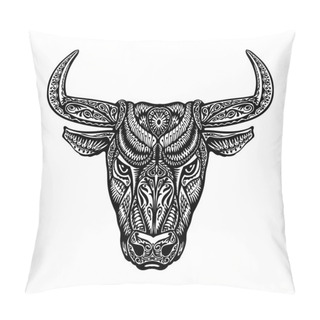 Personality  Bull, Taurus, Buffalo Painted Tribal Ethnic Ornament. Vector Illustration Pillow Covers