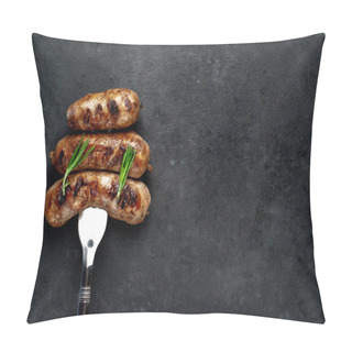 Personality  Grilled Sausages On A Meat Fork On A Stone Background With Copy Space For Your Text Pillow Covers