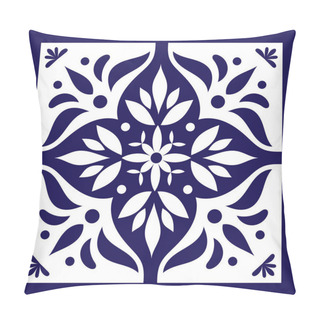 Personality  Blue White Tile Vector. Delft Dutch Or Portugal Tiles Pattern With Indigo And White Ornaments. Pillow Covers