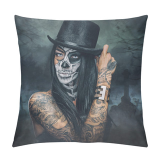 Personality  Female With Skull Make Up Pillow Covers