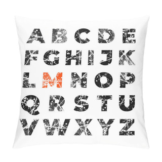 Personality  Grunge Alphabet Font. Set Of Distress Textured Letters. Ink Splatter Surface Trace. Isolated On White. EPS 10 Pillow Covers