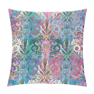 Personality  Floral Colorful Greek 3d Seamless Pattern. Vector Grunge Pillow Covers