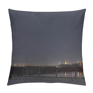 Personality  Dark Cityscape With Calm River And Bridge At Night Pillow Covers