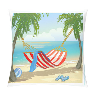 Personality  Hammock, Palm Trees On The Beach Pillow Covers