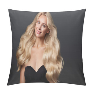 Personality  Beautiful Blond Girl With A Perfectly Curls Hair, And Classic Make-up. Beauty Face And Hair. Pillow Covers