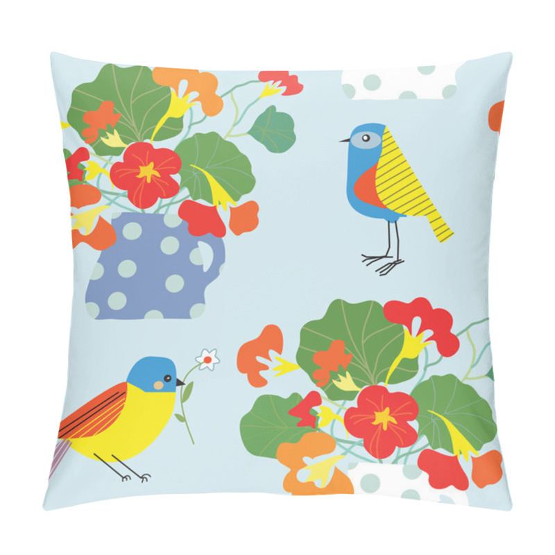 Personality  Bird And Flowers Pot Seamless Pattern Cute Retro Pillow Covers