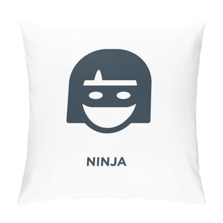 Personality  Ninja Icon. Black Filled Vector Illustration. Ninja Symbol On White Background. Can Be Used In Web And Mobile. Pillow Covers