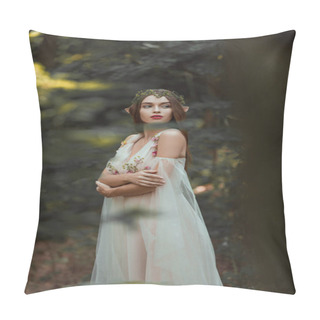 Personality  Attractive Girl With Elf Ears Walking In Fantasy Forest Pillow Covers