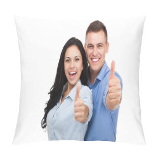 Personality  Happy Couple In Love Excited Smiling And Holding Thumbs Up Pillow Covers