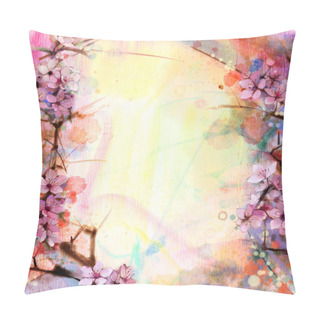 Personality  Watercolor Painting Cherry Blossoms - Japanese Cherry - Pink Sakura Floral In Soft Color Over Blurred Nature Background. Pillow Covers