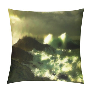 Personality  Photo Painting, Illustrated Photo With Oil Painting Effect. Stormy Sea In Cabo A Frouxeira, A Corua, Galicia, Spain, Pillow Covers