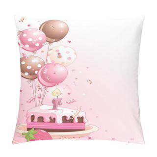 Personality  Clipart Pink Lustration Of A Slice Of Birthday Cake With Balloons And Confetti Pillow Covers