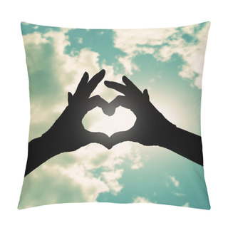 Personality  Two Hands Making Heart Shape In Sky Pillow Covers