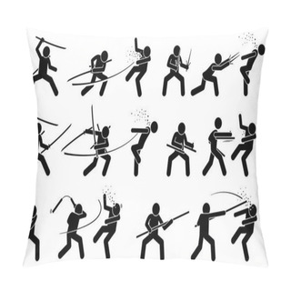 Personality  Man Attacking Opponent With Traditional Japanese Melee Fighting Weapons. Pillow Covers