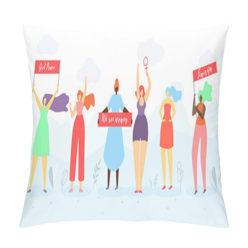 Personality  Feminists Public Protests Flat Vector Concept pillow covers