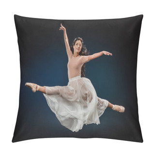 Personality  Young Ballerina In Elegant Clothing Jumping On Dark Backdrop Pillow Covers