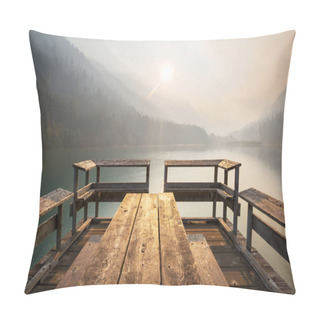 Personality  Wooden Pier In Serenity Mountains Lake Pillow Covers