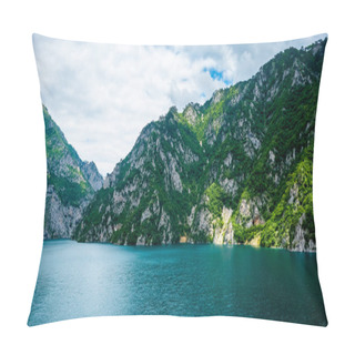 Personality  Piva Lake (Pivsko Jezero) And Mountains With Sunlight In Montenegro Pillow Covers