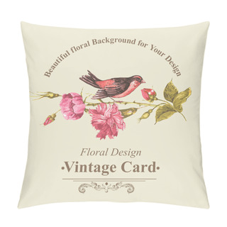 Personality  Floral Bouquet With Roses And Bird, Vintage Card Pillow Covers