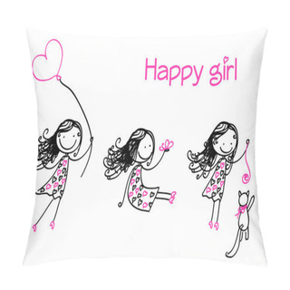Personality  Happy Girl. Vector Illustration. Pillow Covers