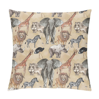 Personality  Safari African Animals Watercolor Seamless Pattern  Background Pillow Covers