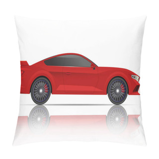 Personality  Realistic Red Sport Coupe Car Side View. Vector Illustration. Pillow Covers