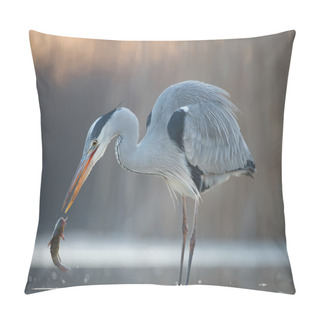 Personality  Grey Heron Fishing In The Pond Pillow Covers