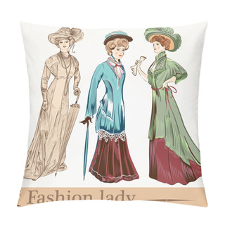 Personality  Collection Of Vector Fashion Ladies Wearied In Old-fashioned Clo Pillow Covers