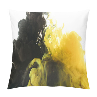 Personality  Mixing Of Black And Yellow Paint, Isolated On White Pillow Covers
