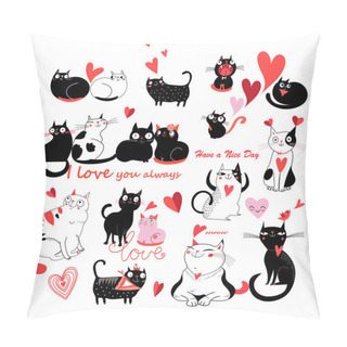 Personality  Vector Set Of Enamored Cats  Pillow Covers