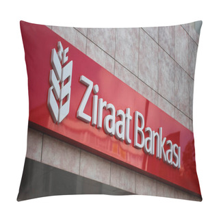 Personality  Branch Signage Of One Of The Oldest Banks In Turkey Owned By The State. The Image Captured In Kadikoy District Of Istanbul. Pillow Covers